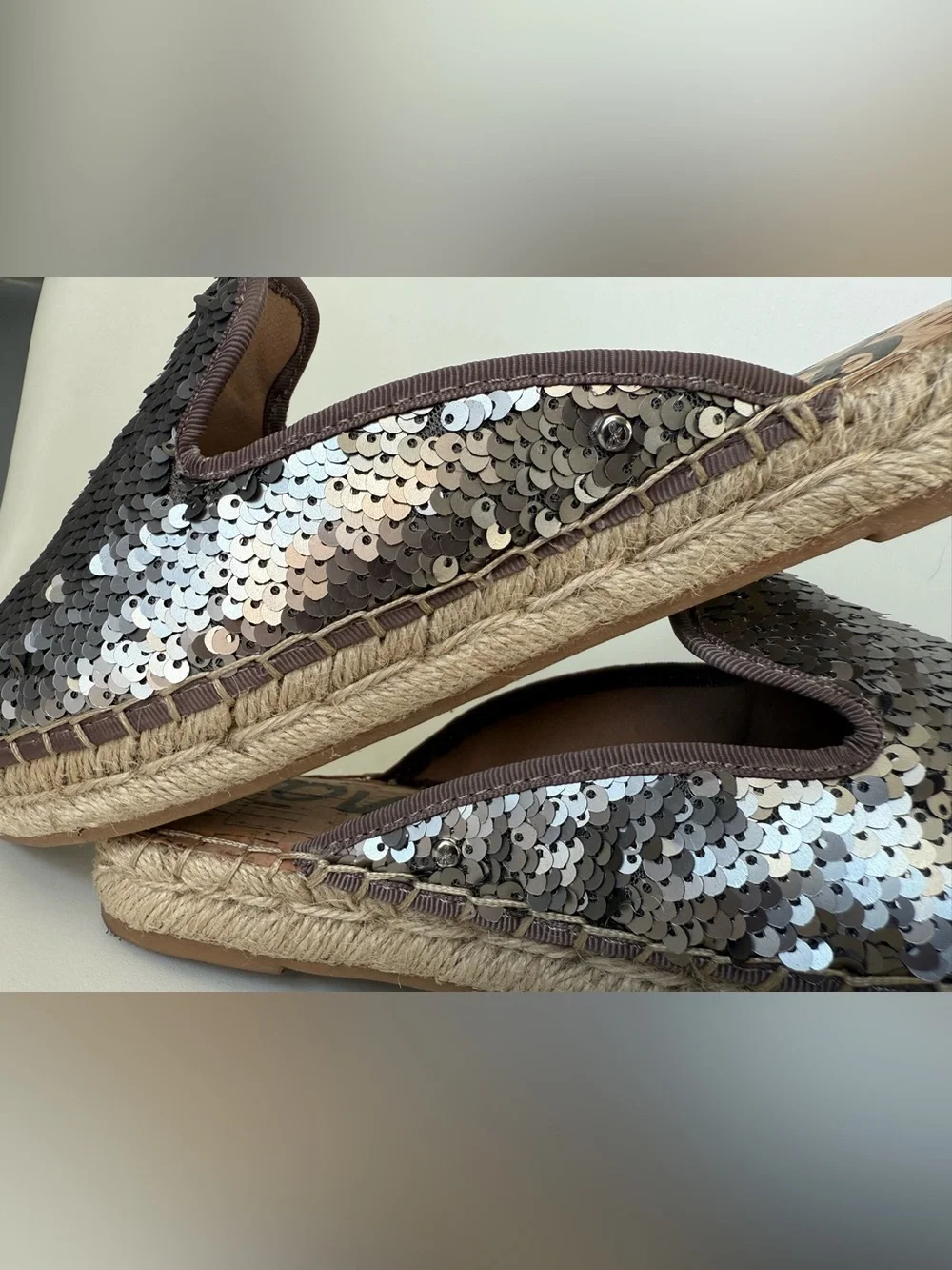 Sam Edelman Silver Sequin Espadrille Slip-Ons